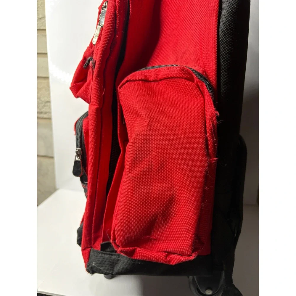 American Red Cross Rolling Backpack Red Canvas Emergency Utility Bag Wheels